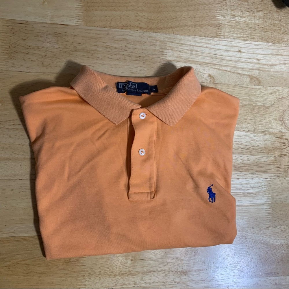 Vintage Polo Ralph Lauren Orange Golf Polo Shirt Blue pony Sz L